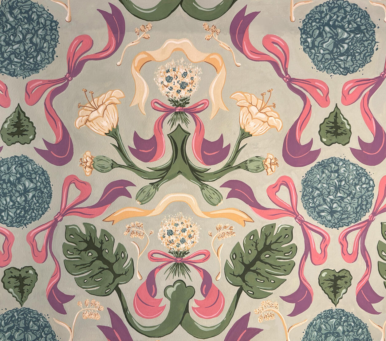 Flower/Ribbon Pattern- Gouache on Watercolor Paper, 2026